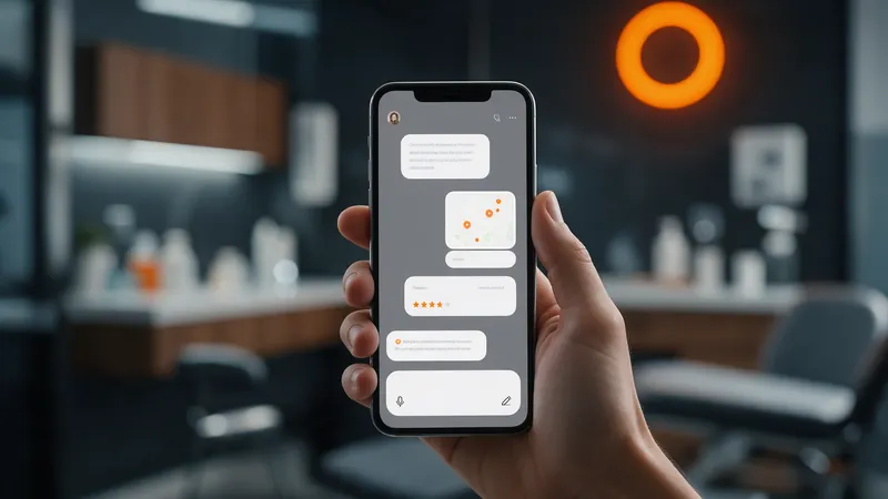 Celular com conversa de IA recomendando uma clínica médica