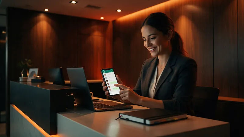 Recepcionista de clínica respondendo pacientes pelo WhatsApp